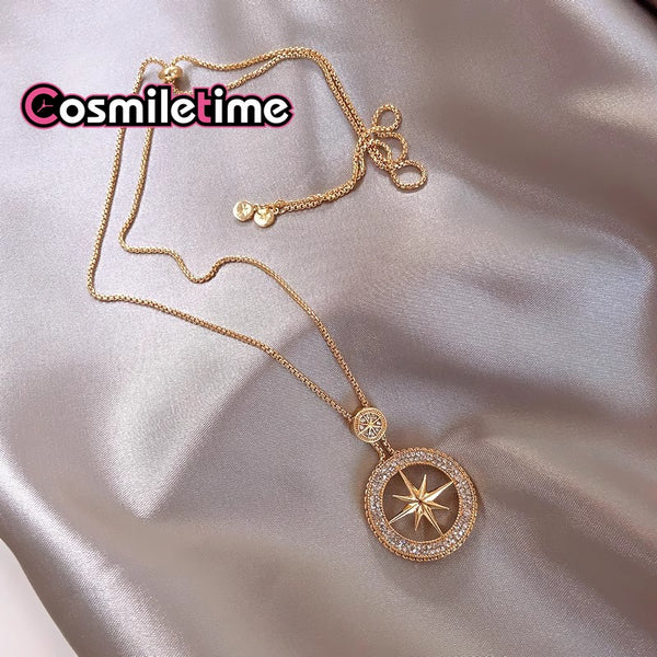 Eight-pointed Star Sweater Long Chain Round Pendent Dress Unique Accessories Gift