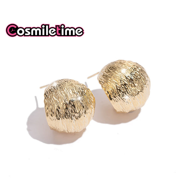 2025 New Popular French metal brushed earrings stud earrings women's sterling silver gold unique earrings