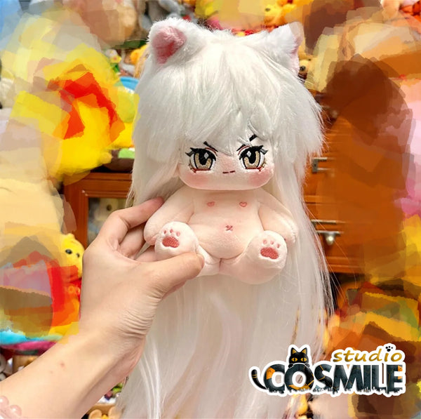 Anime White Hair Inu Dog Yokai Shikigami Yasha Beast Ears Stuffed Plushie Plush 20cm Doll Body Toy