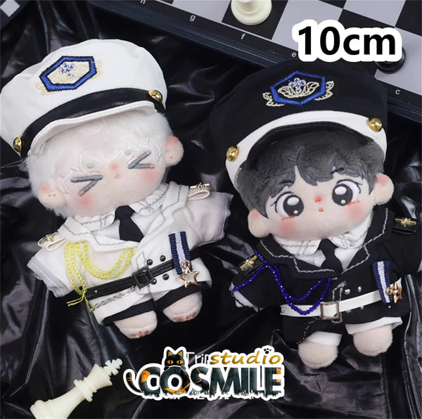 Kpop Star Idol Alpha Knight Cool Guy Black White Uniform Suit CP Stuffed 10cm 20cm Plush Dol Accessories Doll's Clothes KL