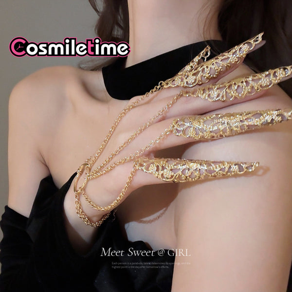 Retro Bohemian Hollow Nail Bracelet Back Chain Jewelry Props Nail Chain Ring Jewelry Women